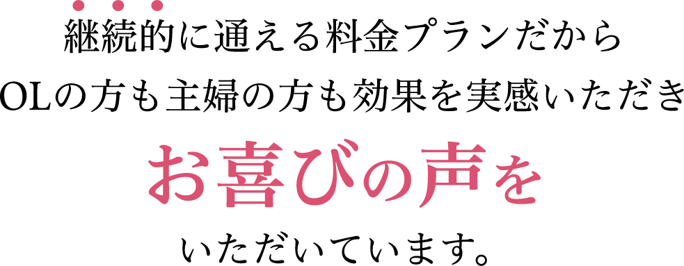 継続的に通える料金プランだからOLの方も主婦の方も効果を実感いただきお喜びの声をいただいています。